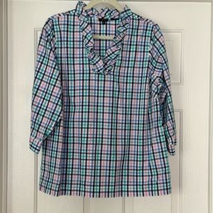 Talbots Gingham Ruffle Neck Top